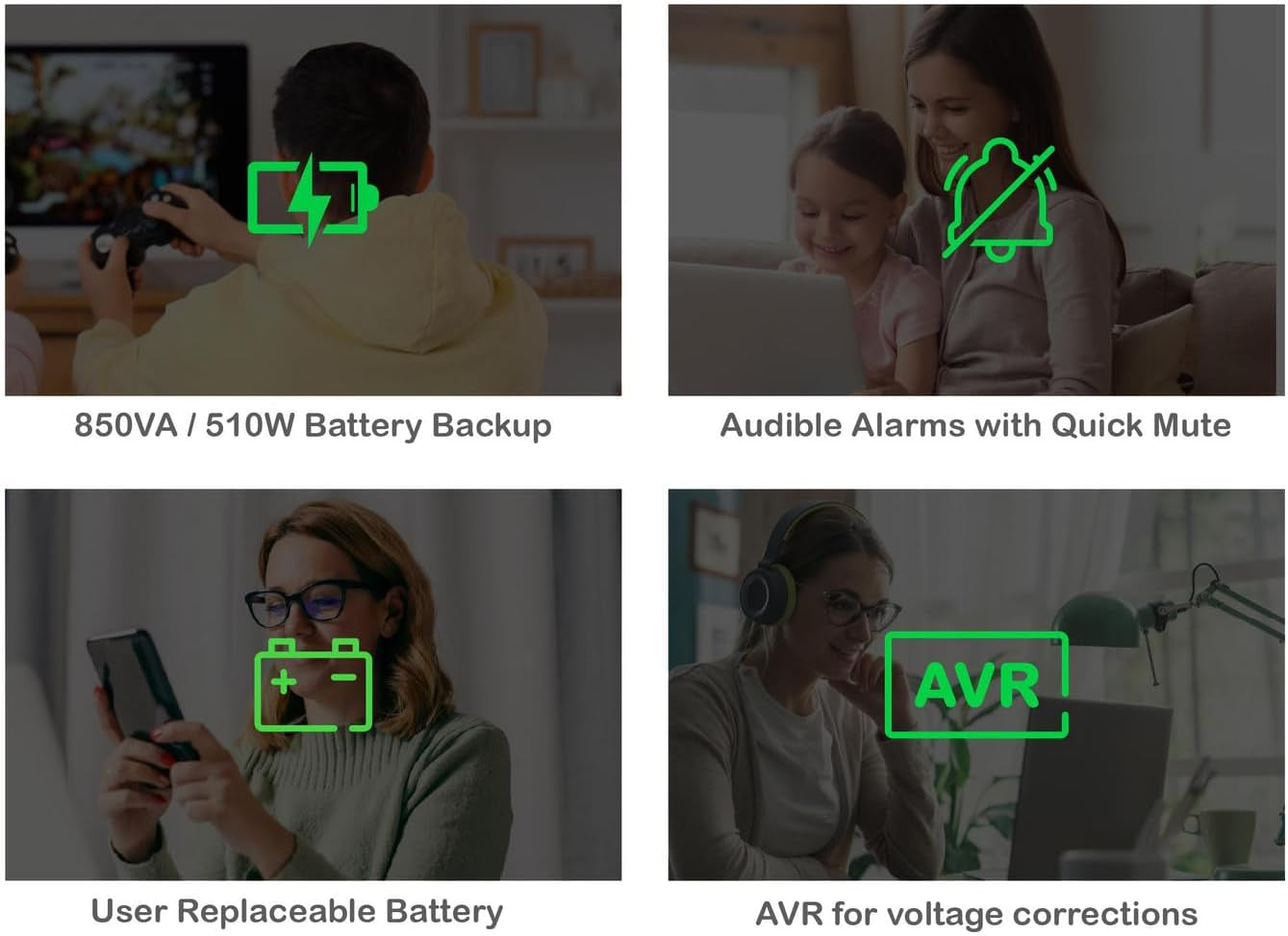 Back-Ups Pro 850VA UPS, 510W Battery Backup & Surge Protector, AVR, 8 Outlets (NEMA 5-15R), LCD Display, BX850M Uninterruptible Power Supply for Computers, Wi-Fi Routers, Home Office Electronics