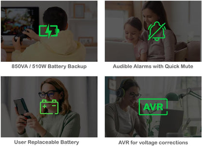 Back-Ups Pro 850VA UPS, 510W Battery Backup & Surge Protector, AVR, 8 Outlets (NEMA 5-15R), LCD Display, BX850M Uninterruptible Power Supply for Computers, Wi-Fi Routers, Home Office Electronics